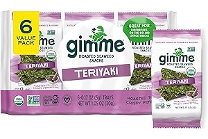 Gimme Seaweed - Teriyaki - 6 Count - Organic Roasted Seaweed SheetsKeto, Vegan, Gluten Free - Great Source of Iodine & Omega 3’s - Healthy On-The-Go Snack for Kids Adults