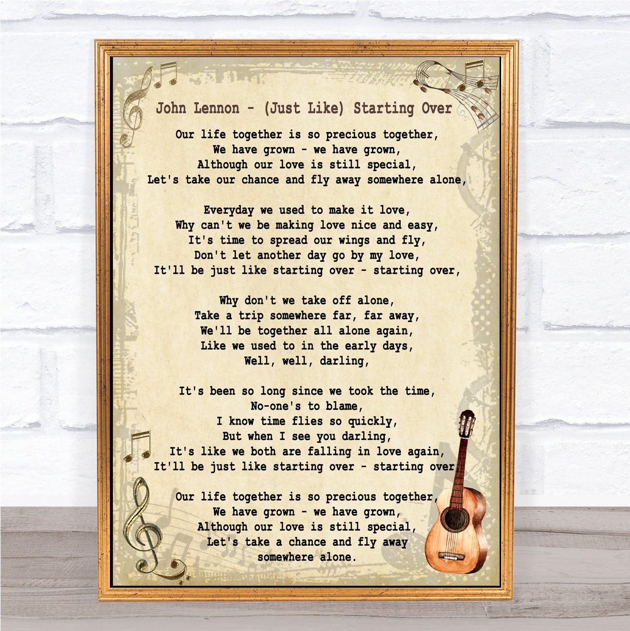 Amazon Com Just Like Starting Over Song Lyric Vintage Quote Print Office Products