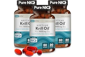 DailyNutra Neptune Krill Oil 1000mg - Antarctic Krill Oil Omega-3 Phospholipids, EPA, DHA & Astaxanthin Softgel- Promotes Healthy Heart, Brain, & Joints - No Fishy Aftertaste (3 - Packs)