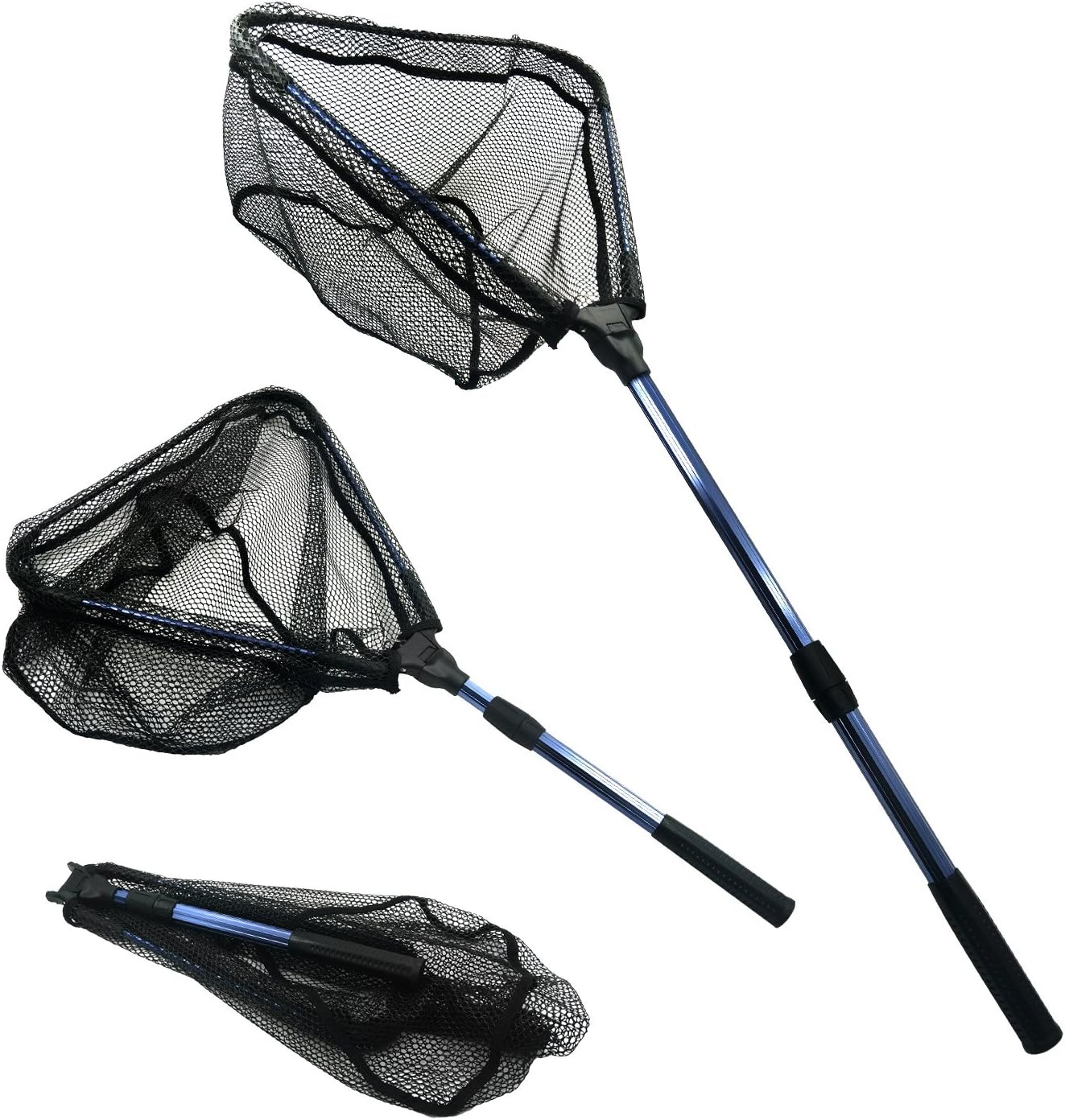 MelkTemn Fishing Net, Fish Net Foldable Fish Landing Net Collapsible Pole Handle Durable Nylon Mesh Safe Fish Catching Landing nets for Fishing (Blue)