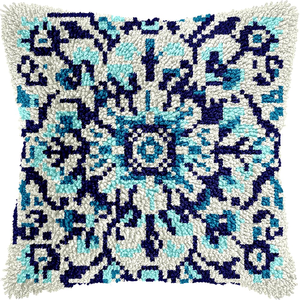 veirousa Blue Flowers Latch Hook Kits for Adults