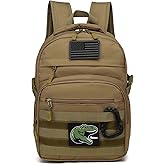 SunForMorning Kids Tactical Backpack Army Molle Bookbag Military Boys Backpack for School, Outdoor, Camping (Includes 2 Patches +1 Carabiner), Brown