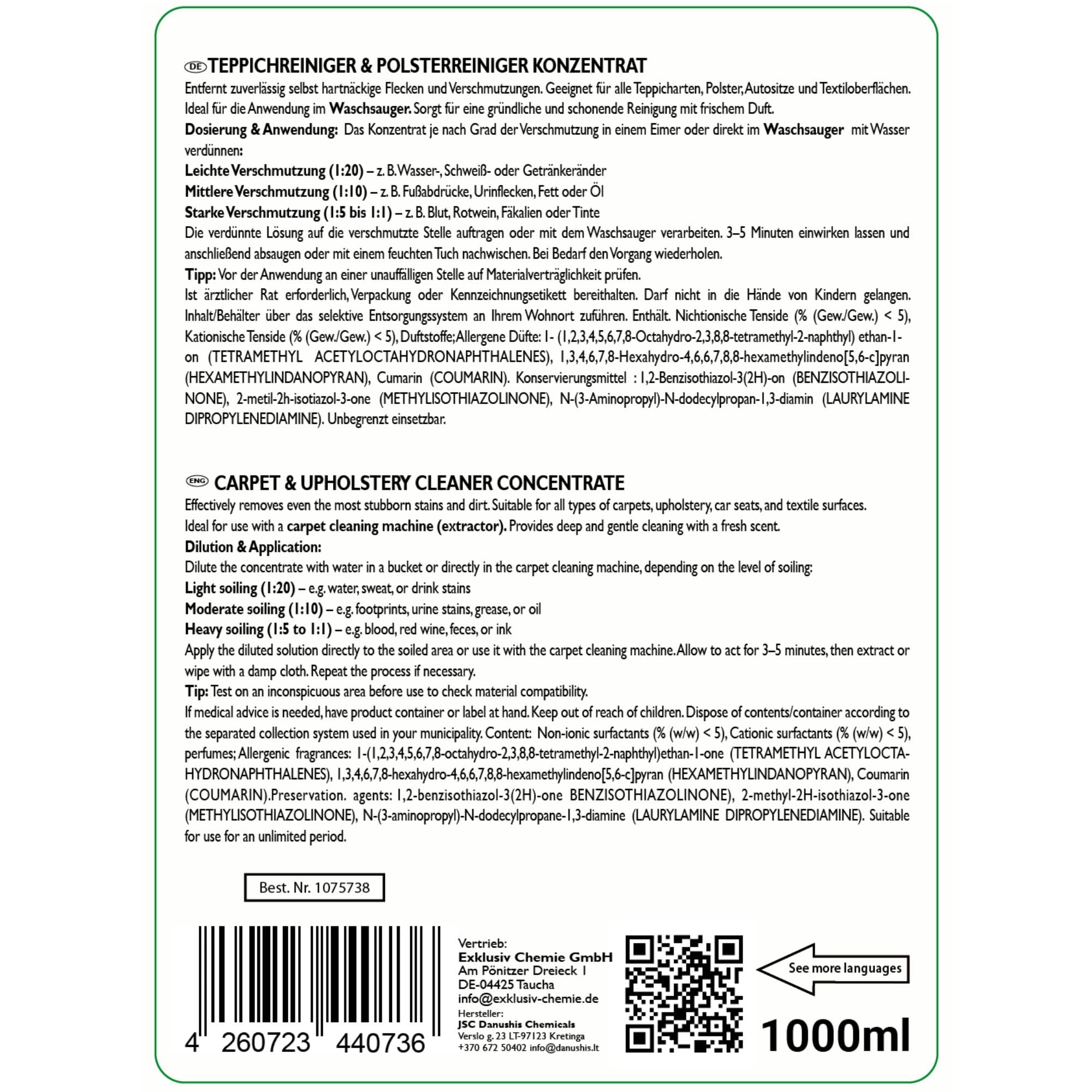 Exklusiv Chemie Teppichreiniger & Polsterreiniger Konzentrat 1L 7