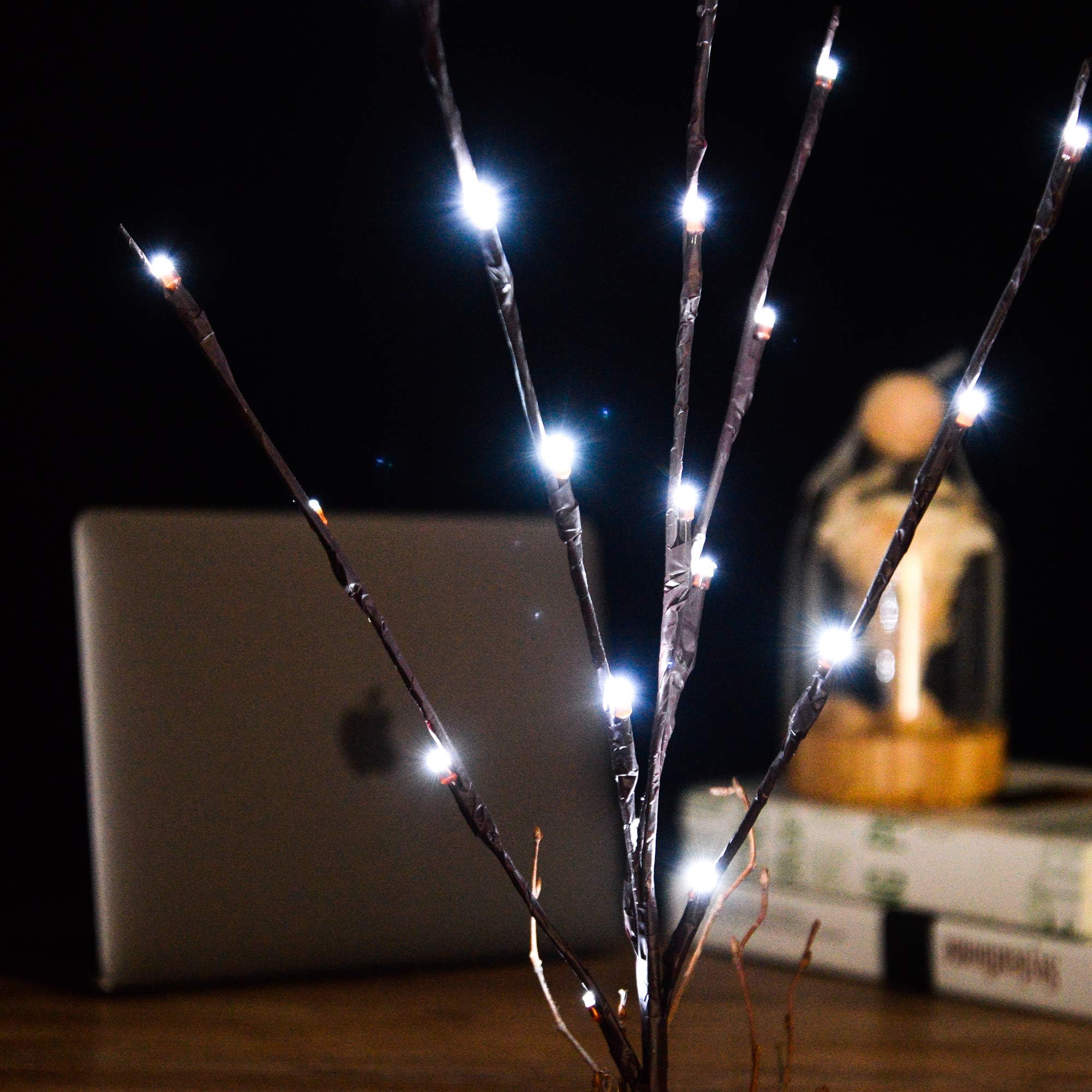 Pack of 10 LED Light Olive Branch Lighted Tree Branches LIT Night Centerpieces Artificial Willow Twig Ideal Home Living Room Lighting Decoration, Holiday Wedding Accent, Battery Operated (Cool White)