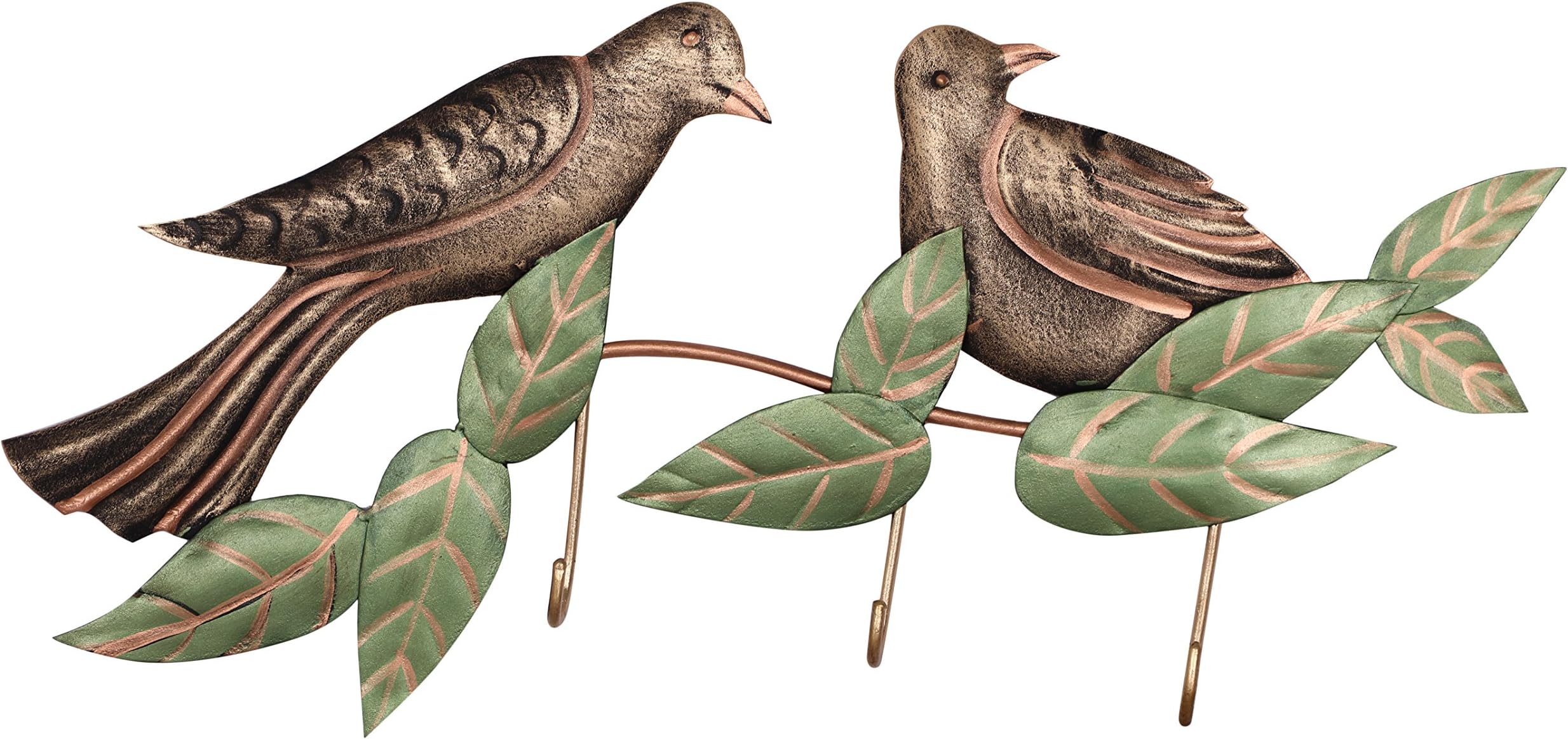 Crafia two bird sitting on leaf beautiful Iron Key Holder/key hangers for home & office decor (36.5 cm x 17.5 cm x 3 cm, Brown & Green)