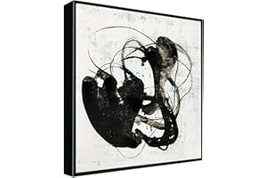 Ysjart - Hand Painted Black and White Abstract Canvas Wall Art Textured Abstract Oil Painting Large Modern Wall Decor for Living Room Bedroom Office - 30"x30" Black Framed