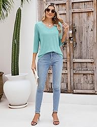 Sherosa Womens Summer Tops 3/4 Sleeve V Neck Loose