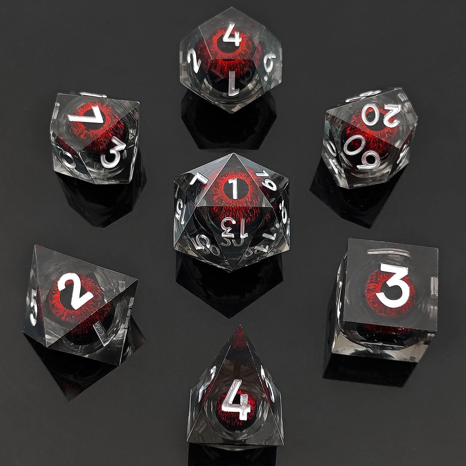 ORUZA 7 PCS Dragon Eye DND Dice Liquid Core D&D Dice Resin Sharp Edge Polyhedral D&D Dice Set for Dungeons and Dragons Role Playing Die D20 D12 D10 D8 D6 D4 D% — image 1