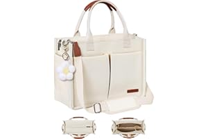 FIORETTO Womens Canvas Tote Bag Purse with Individual Compartment, Zipper Top, Reinforced Bottom & Luggage Sleeve