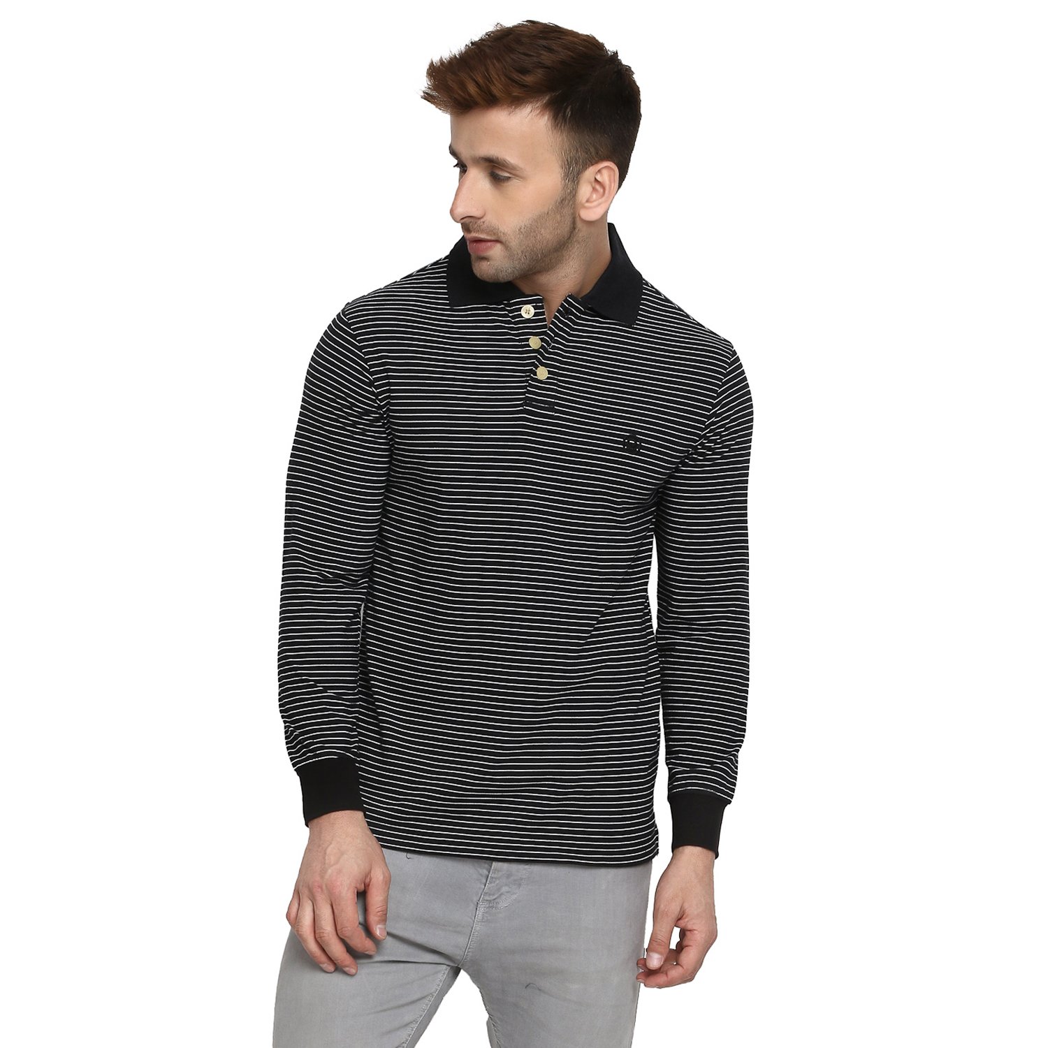 chkokko polo neck full sleeves cotton striped t shirts for mens