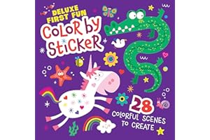 Deluxe First Fun Color by Sticker: 28 Colorful Scenes to Create (Happy Fox Books) Paint-by-Sticker Art Designs for Kids Ages 4-6 - Robot, Mermaid, Unicorn, Shark, Elephant, Outer Space, and More