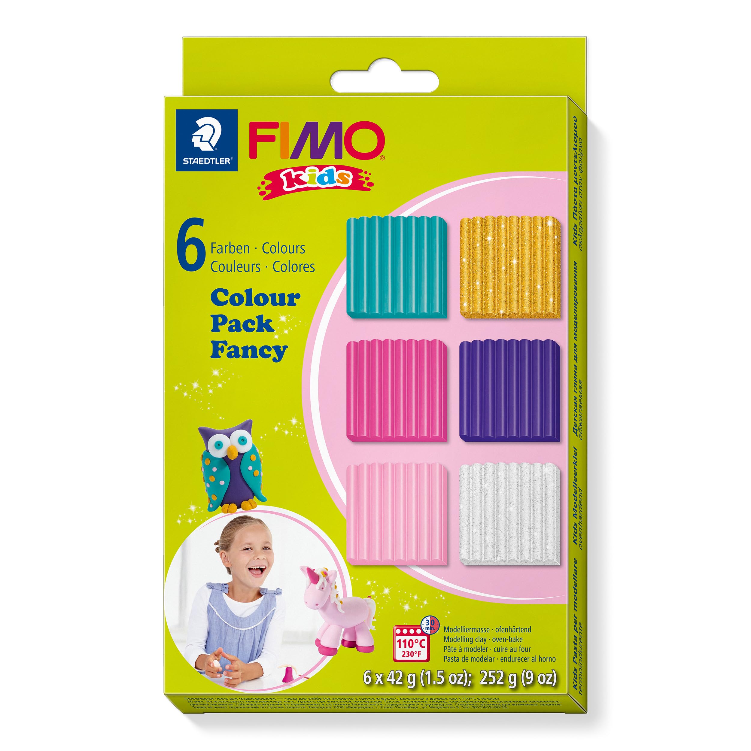STAEDTLER 8032 02 FIMO Kids Super Soft Modelling Clay - Assorted Fancy Pastel Colours (Pack of 6 Blocks)