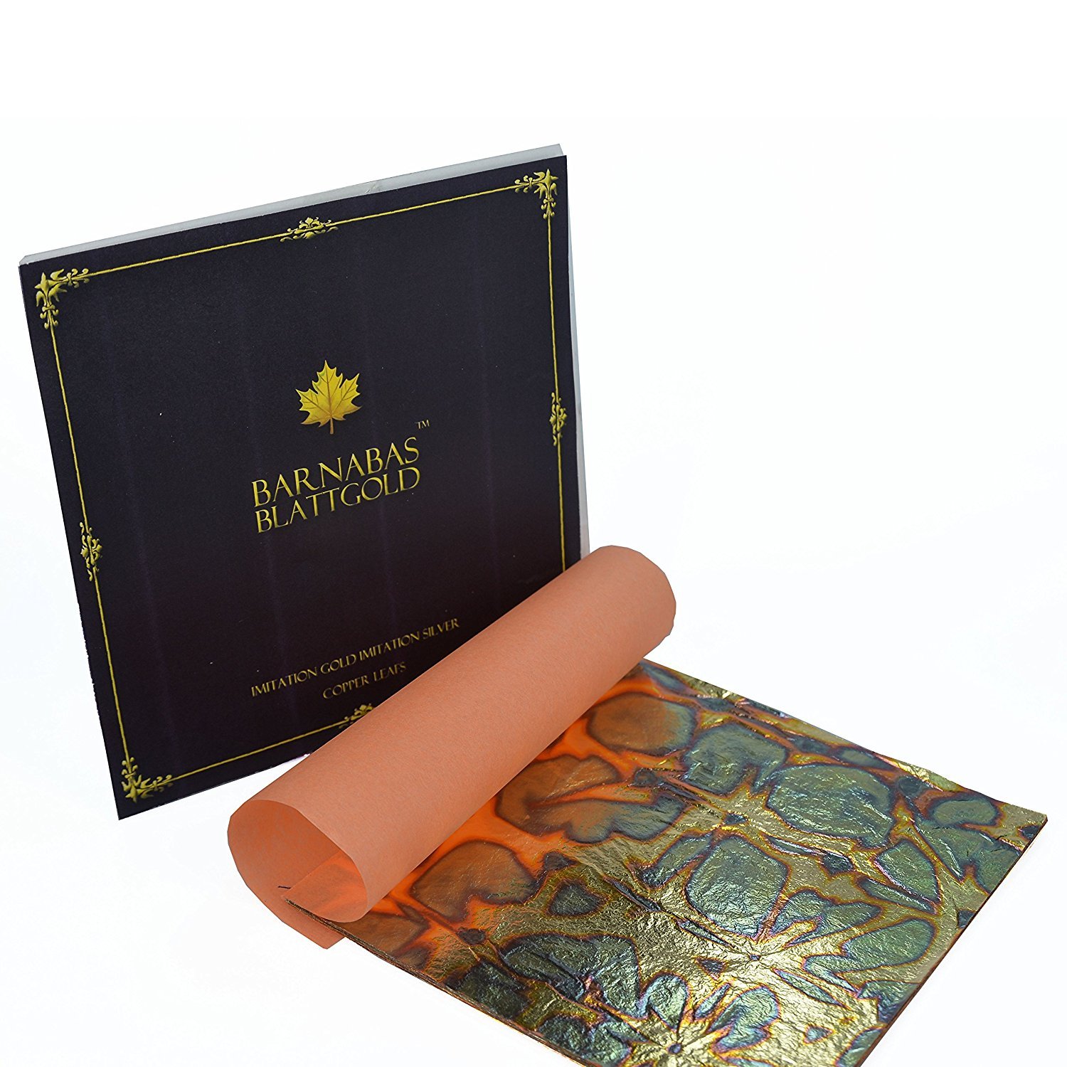 Barnabas Blattgold Variegated Gold Leaf, Color Green [25 Sheets, 5.5 inch], Metal Foil Leaf for Painting, Arts and Crafts