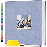 popotop Photo Album Self Adhesive with Picture Display Window,40 Pages DIY Scrapbooking Supplies Kit for 4x6 8x10 Picture,Linen Cover Memory Book for Baby Wedding, with Scraper and Metallic Pen