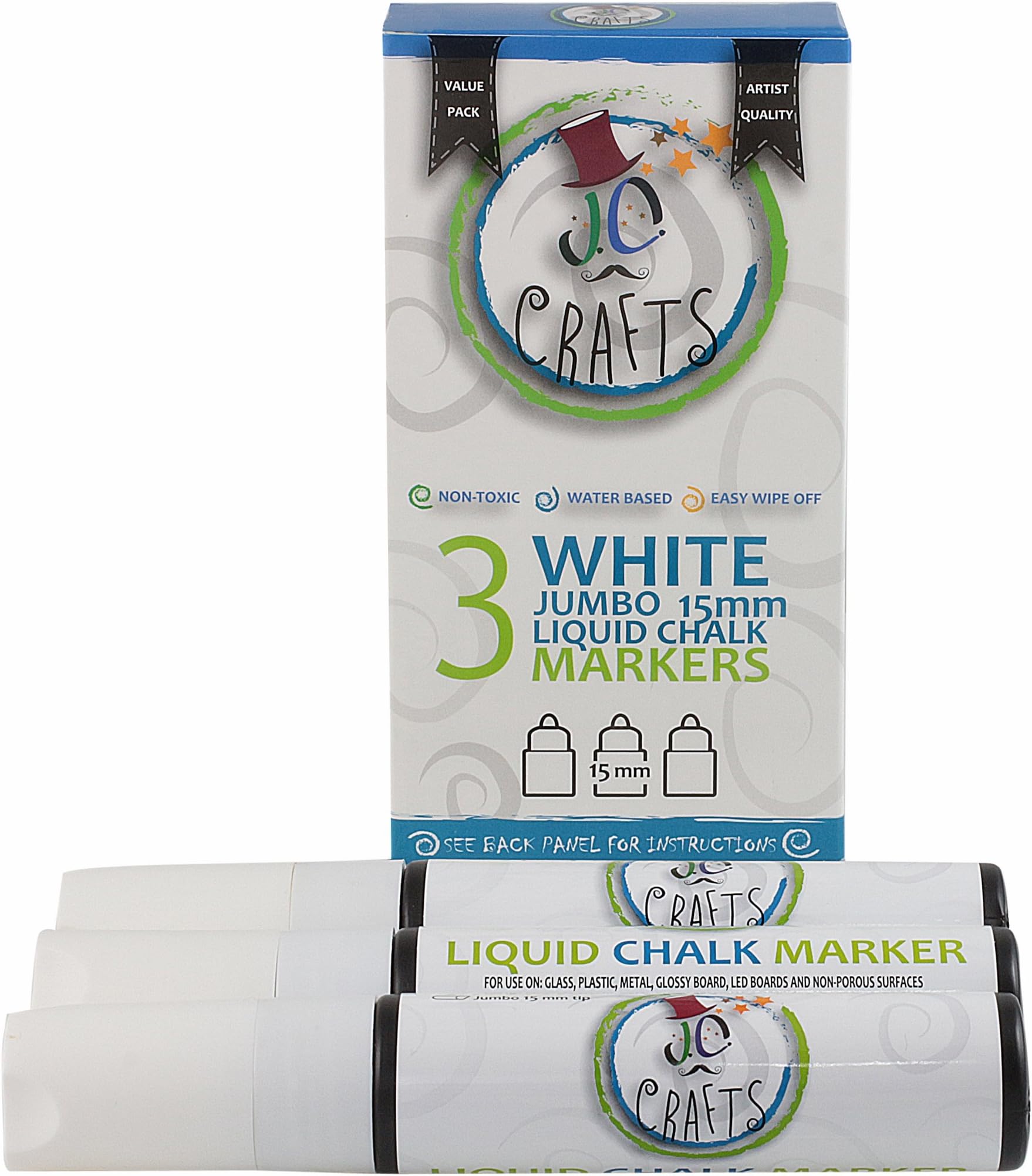 JC Crafts 3 Jumbo White Liquid Chalk Markers, 15mm