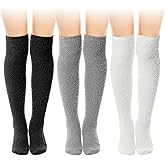 Chicingyou 3 Pairs High Fuzzy Socks over Knee Long Stocking Coral Fleece Plush Socks for Women Soft Warm Leg Warmers