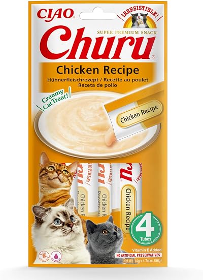 INABA Ciao Churu Sticks Chicken 4 x 14g Cat Treats Soft & Creamy