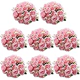 Geosar 8 Bundles Artificial Peonies Flowers Fake Silk Peony Bouquet Faux Peonies Flowers Bulk for Decoration Vase Floral Arrangements Wedding Party Table (Pink)