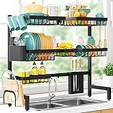 Sakugi Over The Sink Dish Drying Rack - Adjustable 3 Tier XX-Large Capacity Stainless Steel Drainer with Cutlery & Utensil Ho