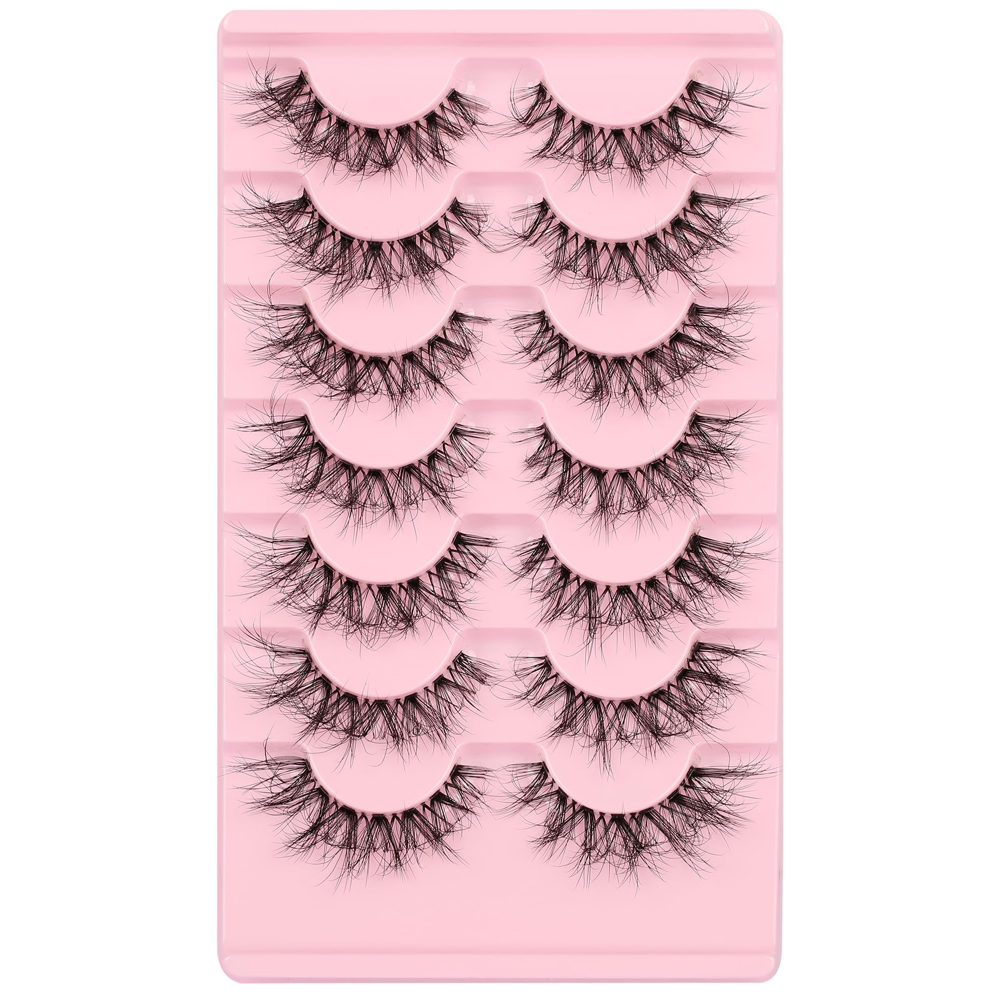False Eyelashes Faux Wispy Mink Lashes Natural C Curl Eyelashes Fluffy Cat Eye Lashes Pack 5D 7 Pairs Fake Eyelashes Pack by Himirell