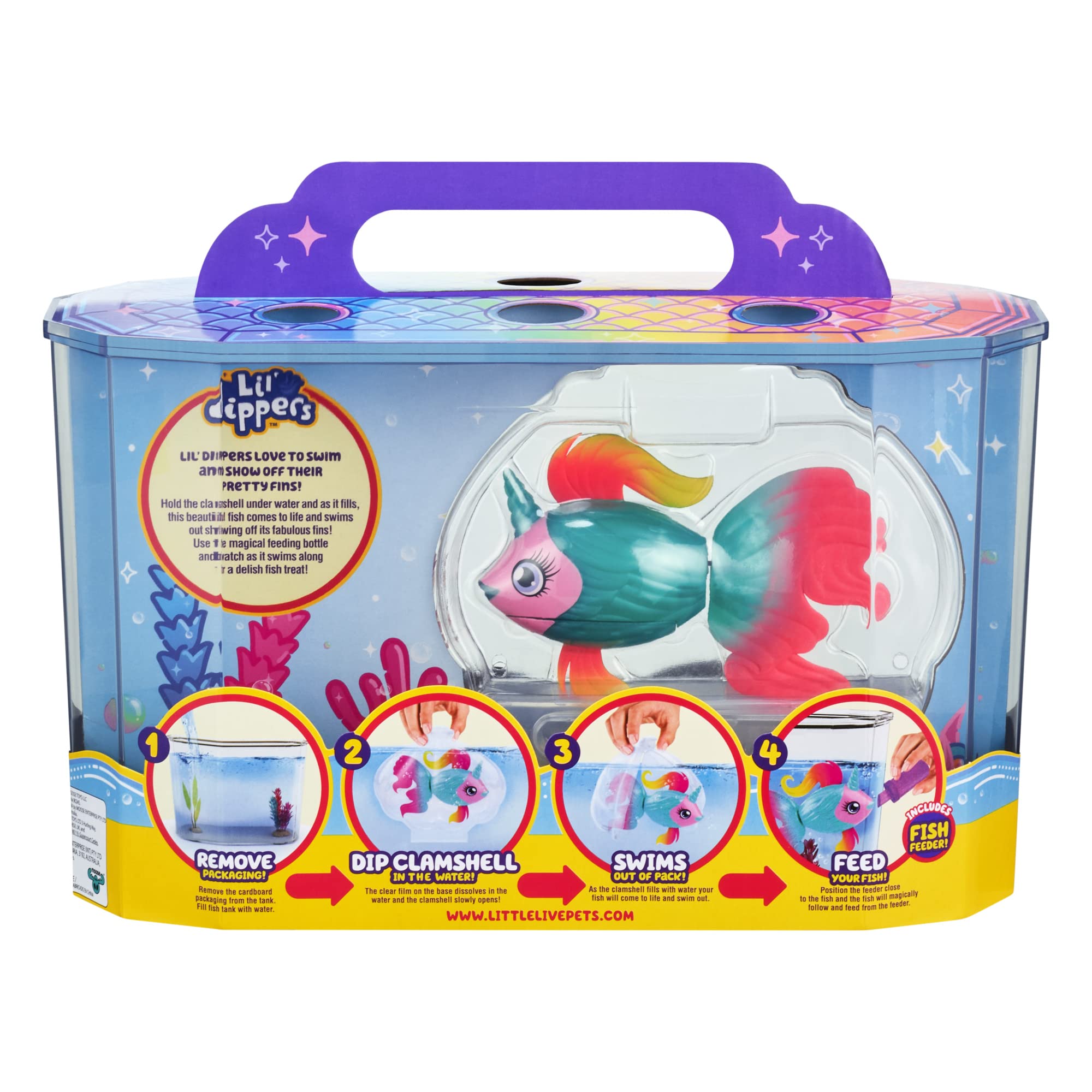 Lil' Dippers: Fantasea | Interactive Toy Fish & Tank, Magically Comes Alive in Water, Feed and Swims Like A Real Fish