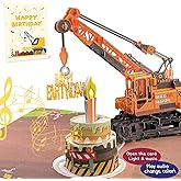 DTESL 3D Greeting Pop Up Birthday Card with light and music, Crane Truck card For Boy, Nephew, Grandson, Son, Toddler, with Envelope, Message Card - Open it play: plays hit song 'Happy Birthday'