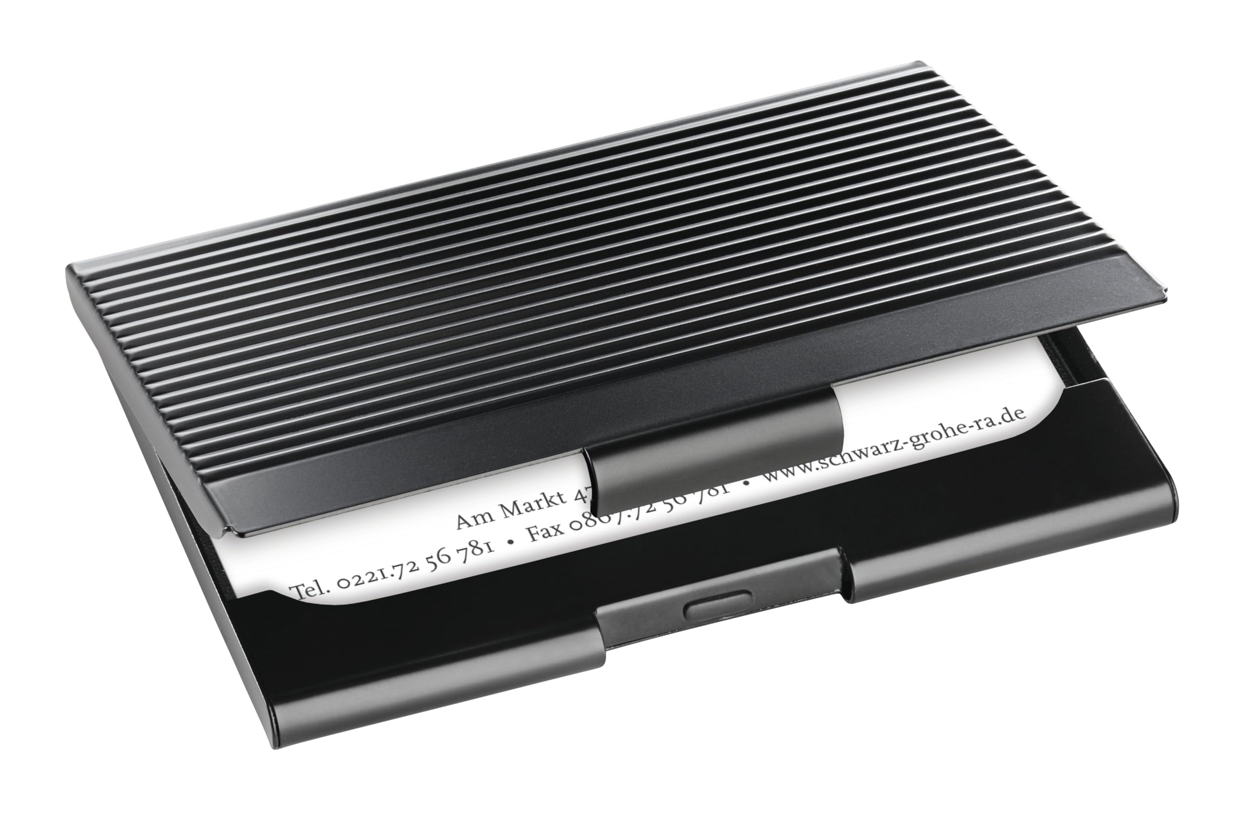 SIGEL VZ134 Business Card Case, metal with grooved surface, for up to 20 cards (max, 9,1 x 5,6 cm), Black