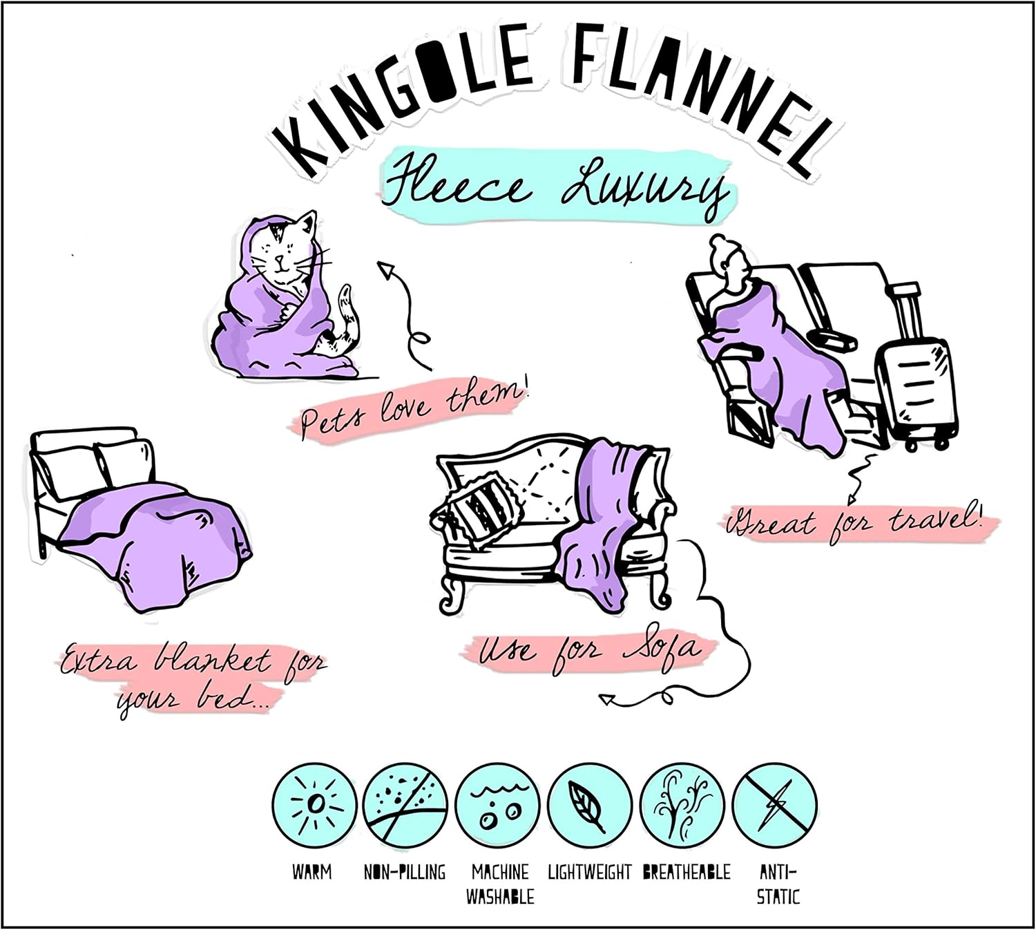 Kingole Flannel Fleece Microfiber Throw Blanket, Luxury Timid Pink Twin Size Lightweight Cozy Couch Bed Super Soft and Warm Plush Solid Color 350GSM (66 x 90 inches): Home & Kitchen