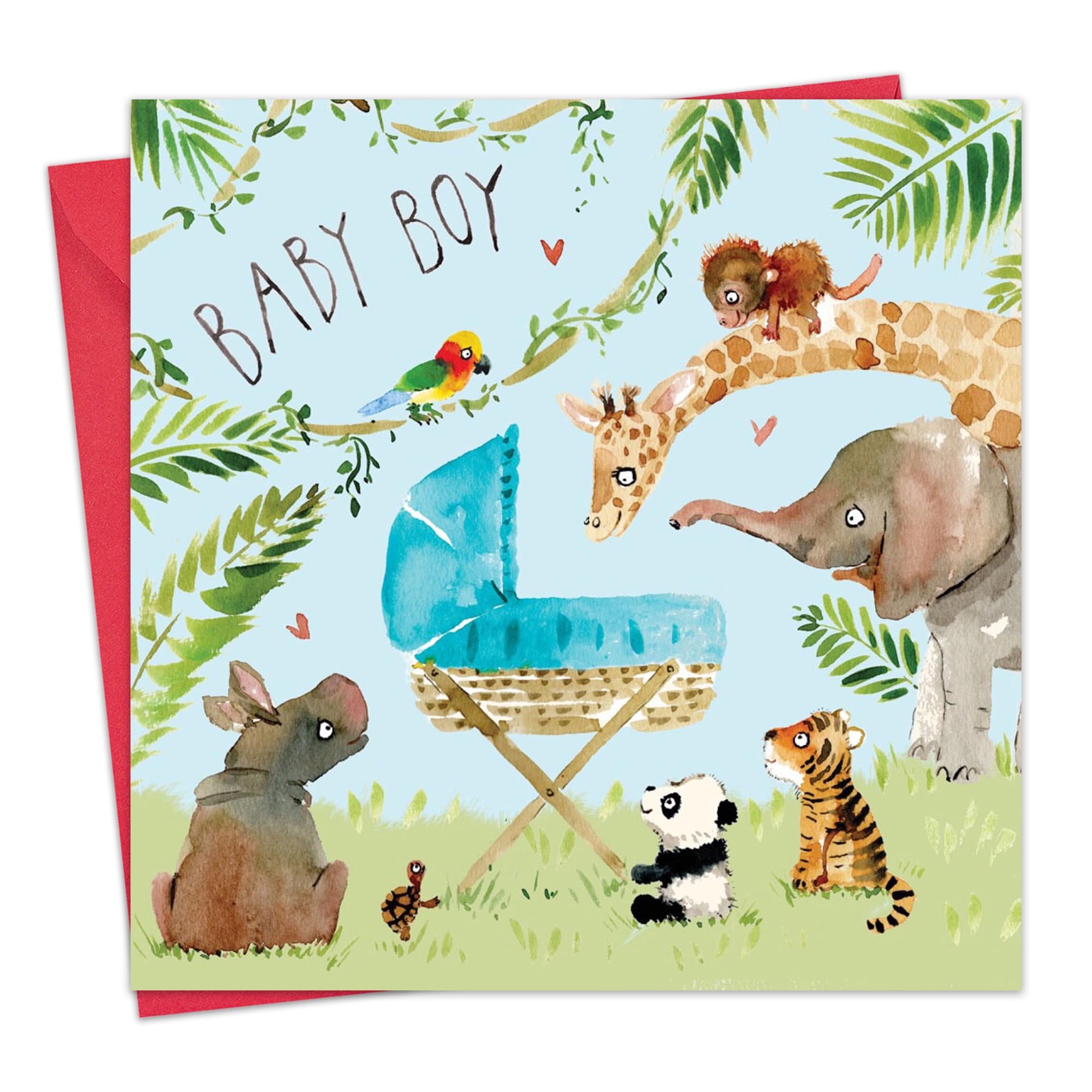 Twizler New Baby Boy Card with Blue Crib and Jungle Animals - New Baby Card Boy - Cute Newborn Essential Gifts - Congratulations