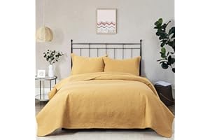 Jupitex Matelasse Coverlet Bedspread Quilt Twin Size, 68x96 Textured Lightweight Quilt, 2 Pcs Ultrasonic Embossed Bedding, Soft Breathable Bedspread, Yellow Quilt Bedspread Coverlett