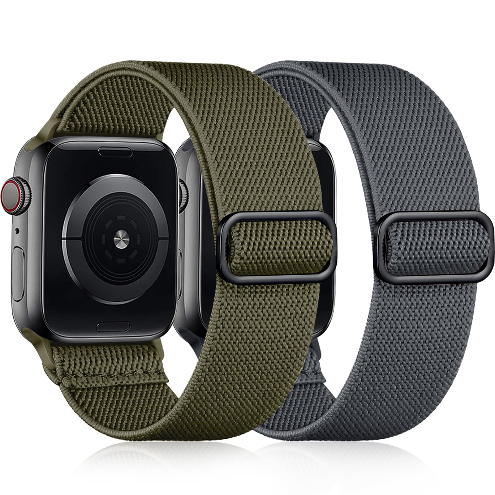Easuny 2 Pack Elastic Strap Compatible with Apple Watch Strap 42mm 44mm 45mm 46mm 49mm, Adjustable Soft Nylon Band for iWatch Series 11 10 9 8 7 6 5 4 3 2 1 SE Ultra for Women Men, Grey/Army Green