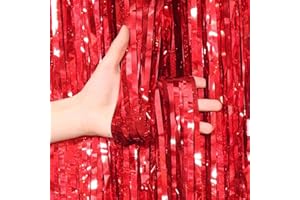 3.28ft x 6.56ft Red Foil Backdrop Glitter Tinsel Fringe Curtain for Birthday, Wedding, Holiday, Celebration, Party Decoration