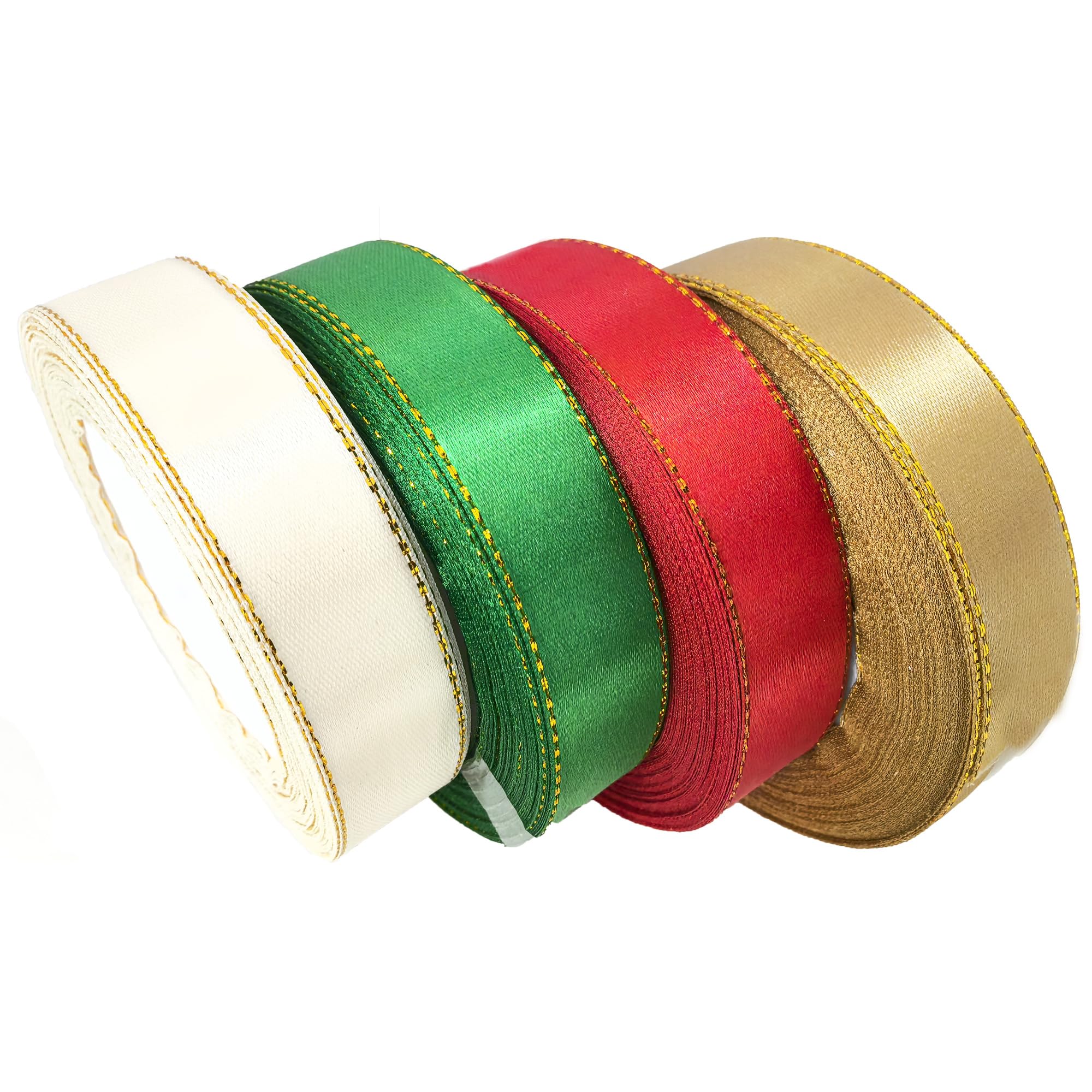 4 x 20mm Ivory Gold Red and Green Ribbon Thick Christmas Ribbon for Gift Wrapping 22m, 4/5 inch Gift Satin Ribbon for Christmas Cake Xmas Present Wrapping Bow Bouquet Crafts Decorations — image 1