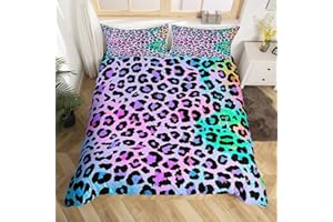 EROSEBRIDAL Women Cheetah Printed Bedding Set Full Colorful Leopard Printed Duvet Cover Set Africa Leopard Pattern Decorative for Girls,Luxury Breathable Microfiber Duvet Cover Set with 2 Pillow Shams