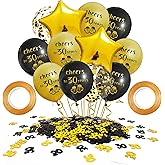 SHUNTAI Cheers to 30 Years Balloons Black and Gold Birthday Decorations 30th Birthday Balloons Latex Gold Confetti Balloon for Women Men 30 Anniversary Theme Happy Birthday Party Decor 12 inch