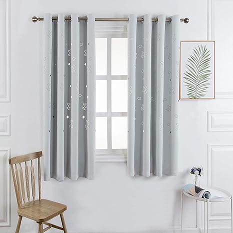 Mangata Casa Bedroom Blackout Curtains Grommet Thermal Panel For Kids Cutout Airplane Window Curtain Darkening Drapes For Nursery Room Greyish