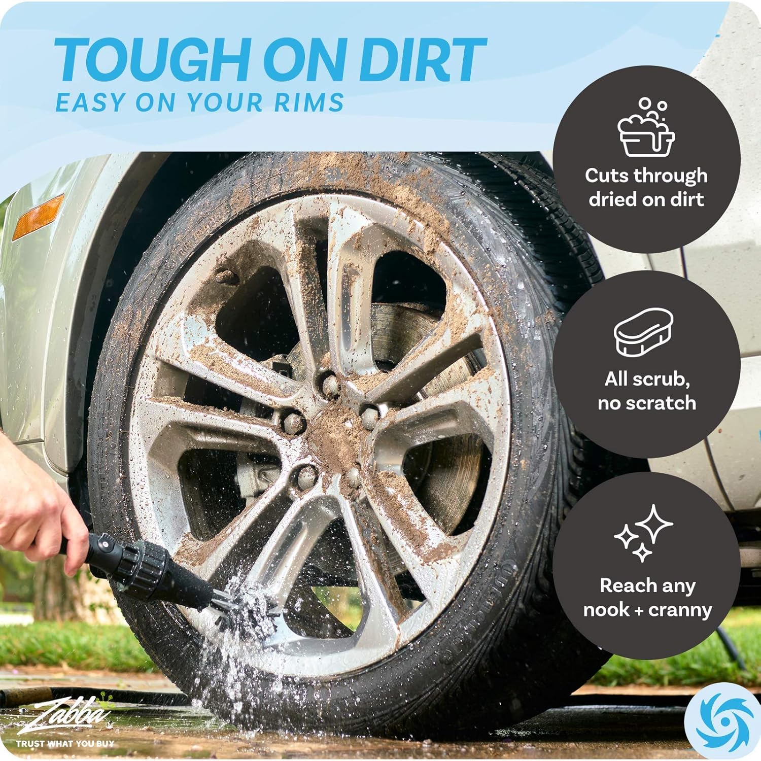 Car Wheel Brush, Premium Automotive Detailer and Tire Brush Cleaning Kit for Bikes, Engines, Trucks, Boats, Equipment, Exhaust Tips, Premium Water-Powered Multi-Purpose Rim Brush from Brush Hero: Health & Personal Care