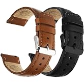 Fullmosa 18/20/22/24mm Quick Release Watch Bands for Garmin Samsung Galaxy | 2 Pack Straps for Vivoactive 6/5, Venu Sq/Sq 2, Samsung Galaxy 7/6/5, Gear S2 Classic, Toffee Brown&amp;Silver/Black&amp;Black