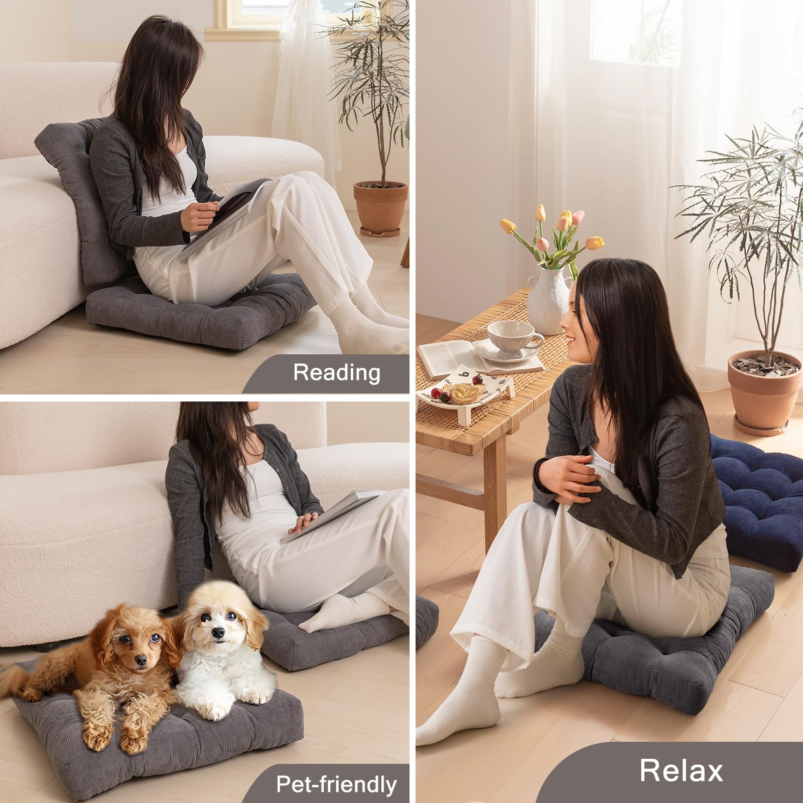 YZ HOME 2 Pack of Floor Pillow for Adults, Meditation Cushion for Floor Seating, Square Floor Cushions with Shredded Blue Memory Foam Filling for Yoga, Classroom, Outdoor - Grey, 20x20x4 Inch - Image 3