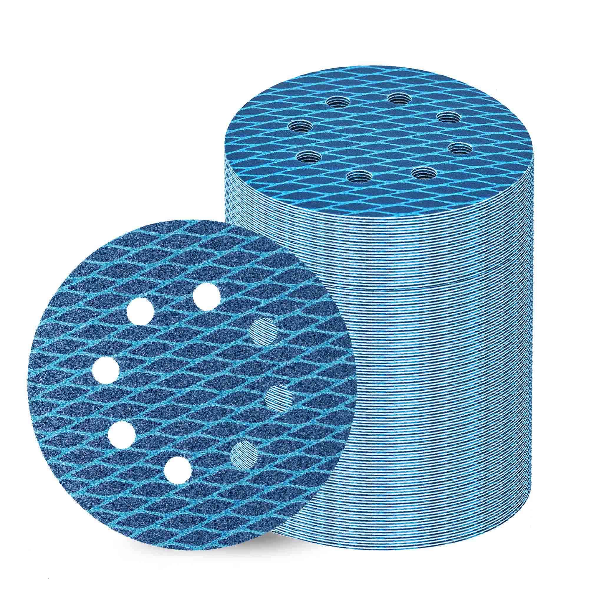 Orbital Sander Sandpaper 5 Inch 8 Hole Sanding Disc Hook and Loop Velcro Pads Sand Paper 240 Grit for Wood 70 PCS Blue Aluminum Oxide Anti Blocking Rhombus Sanding Discs — image 1
