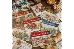 Aromoty Christmas Stickers Gold foil Santa Claus Snowman Set(180 Pcs with 6 Themes)-Resin Transparent Waterproof Stickers,Christmas Decorations Gifts, Wreaths Vintage Letter Stickers for Scrapbook, Cards, Journals Laptop,Water bottles Kids Women