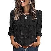 Sampeel Women Blouses Dressy Casual 3/4 Length Sleeve Tops Eyelet Lace Spring Summer Shirts Beach Vacation Clothes