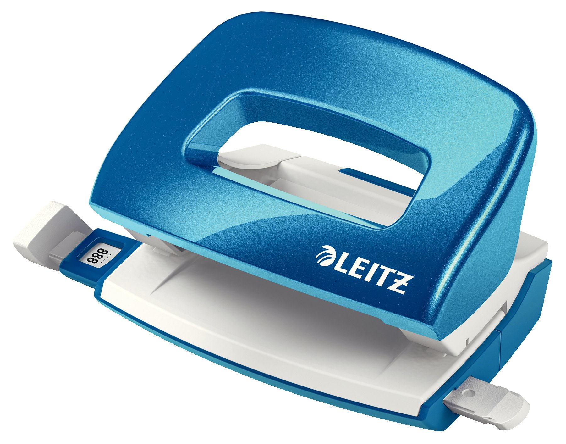 Leitz Mini Hole Punch, 10 Sheets, Guide Bar with Format Markings, Metal, WOW Range, 50601036 - Metallic Blue
