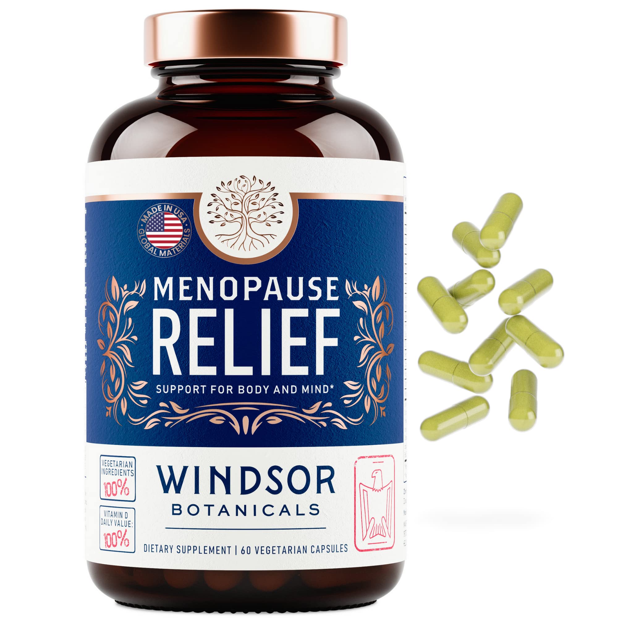 Menopause Supplements for Women - Windsor Botanicals Multivitamin with Chastebrry, Black Cohosh for Hot Flashes, Menopause Relief and Hormone Balance for Women - 60 Natural Progesterone Estrogen Pills