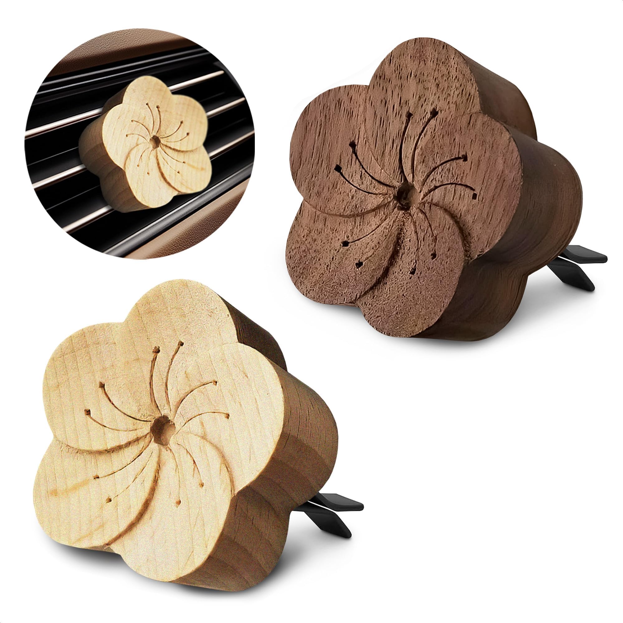 Photo 1 of 2 Pcs Car Diffusers for Essential Oils – Wooden Car Essential Oil Diffuser Vent Clip with Magnetic Clip, Easy to Use for Refreshing Your Space – Vintage Design for Aromatherapy at Home & in Car