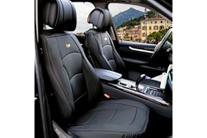 FH Group Front Set Faux Leather Seat Cushions - Car Seat Covers for Low Back Seat, Universal Fit, Airbag Compatible Car Seat Cover for SUV, Sedan, Solid Black