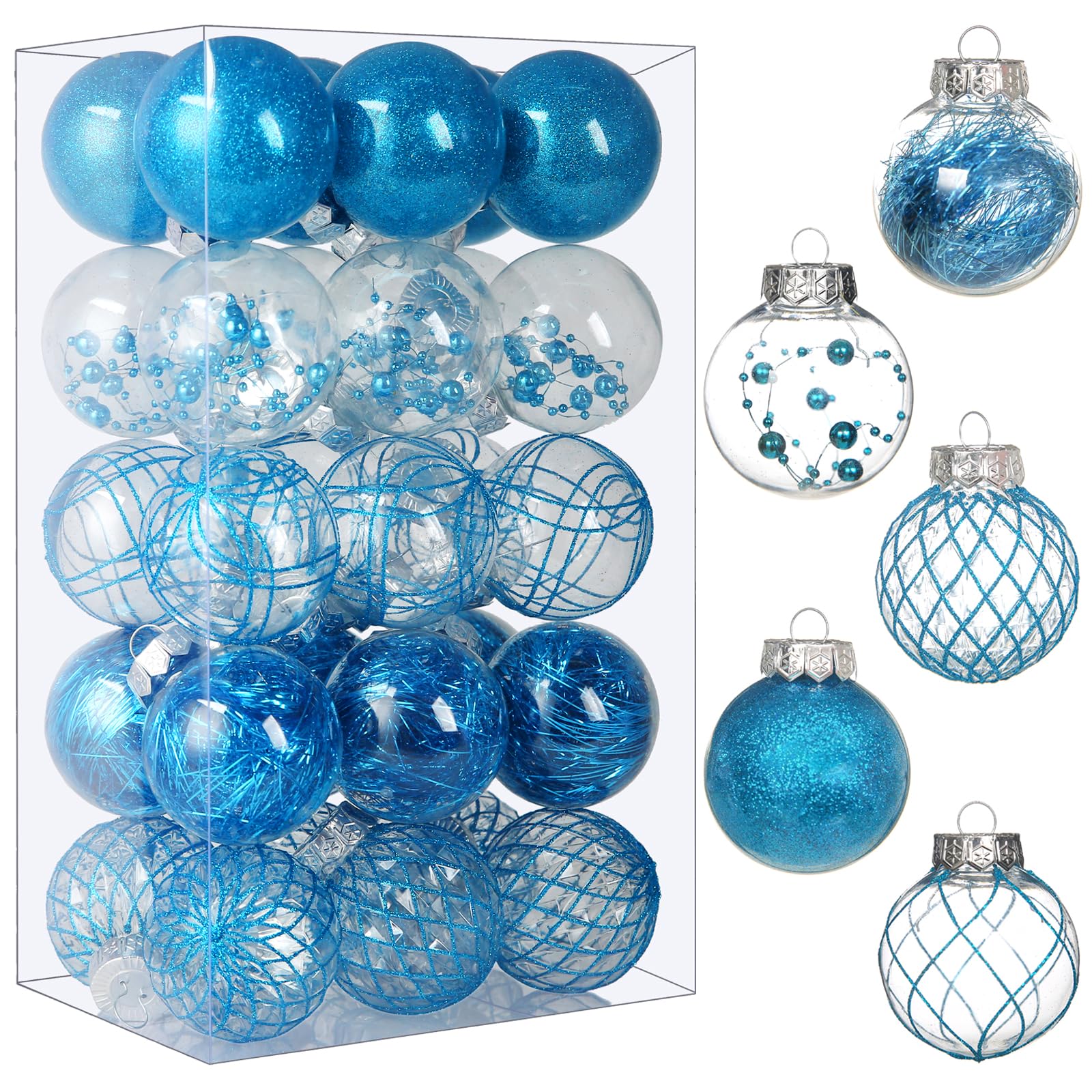 Photo 1 of 30 pcs 2.36 Inch Light Blue Clear Christmas Ball Ornaments Set Shatterproof Ball Decorations for Xmas Tree Delicate Stuffed Xmas Ornaments for Holiday Wedding Party Gift for Christmas Decor