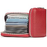 Migeec Credit Card Holder Wallet RFID Blocking Slim Card Case Genuine Leather Zipper Card Organizer for Women (Wine Red)