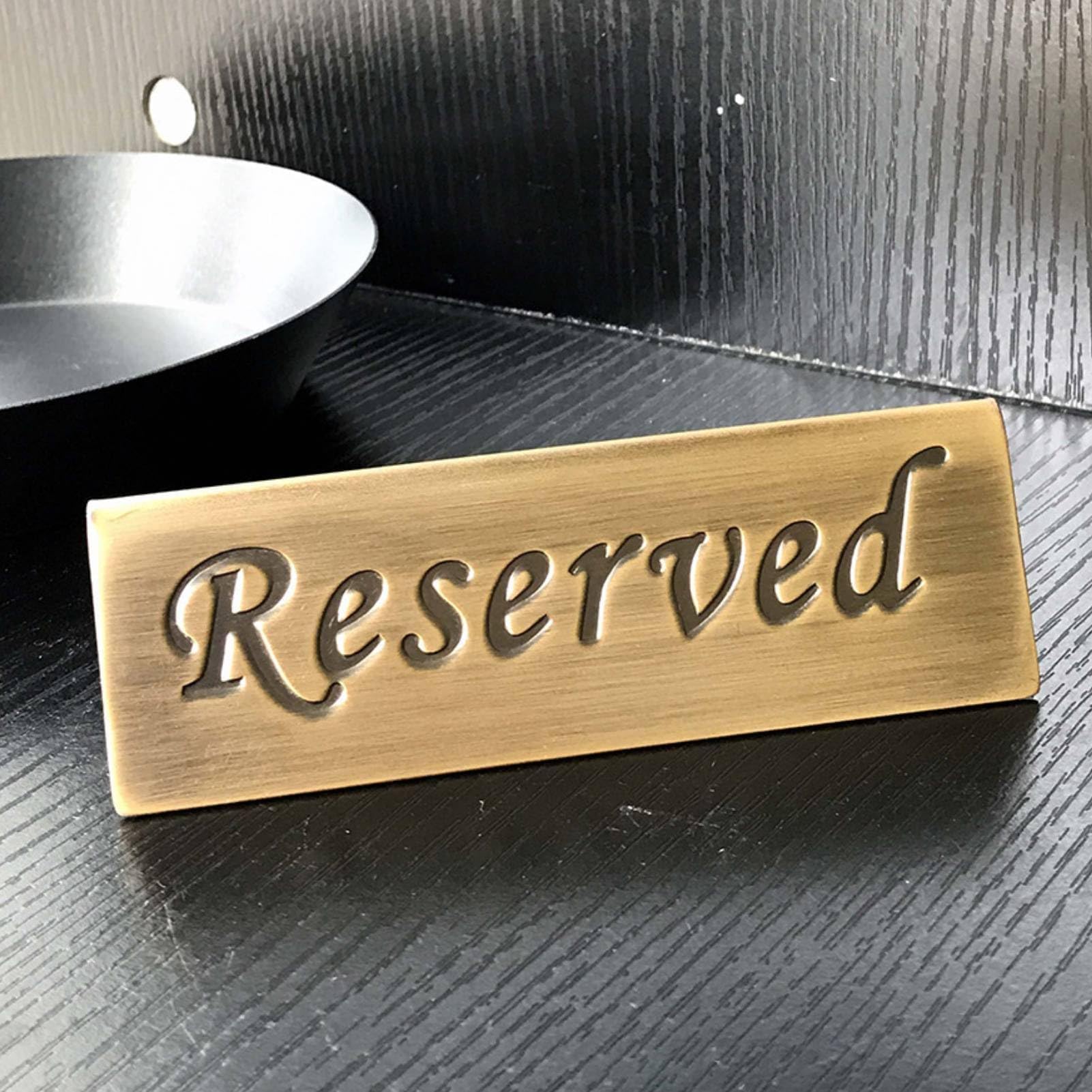 Reserved Metal Table Tent Sign, Guest Reservation Seating Signs Double Sided Reserved Seat Signs Mini Reserved Place Cards for Restaurants Hotels Coffee Bar Pub, 12 x 4 x 3.5cm (Bronze, 1PCS)