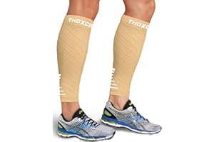 Thoxcare Calf Compression Sleeve for Men Women (2 Pairs), Leg Support Footless Compression Socks for Running - Shin Splint Varicose Veins Swelling & Pain Relief, Beige/White, X-Large